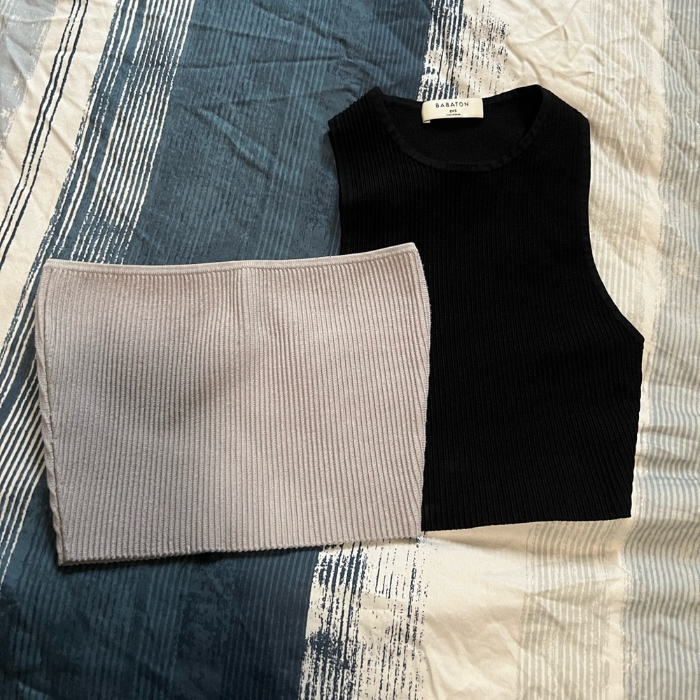 Babaton Black and Gray Ribbed Knit Set
